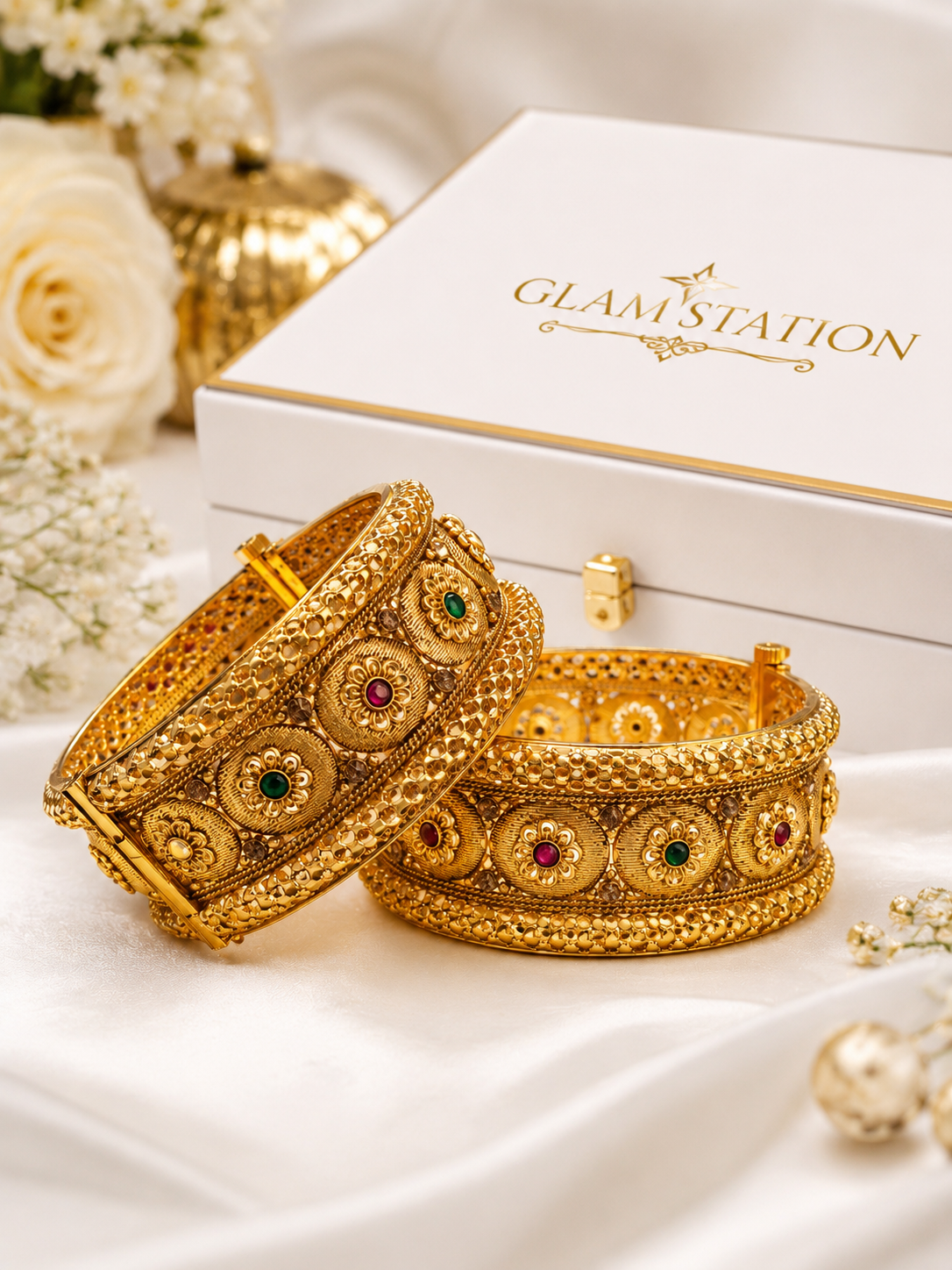 Luxury 1 GM Gold Plated Kundan Bangles with Permanent Polish
