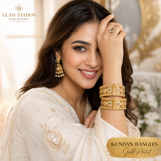 Luxury 1 GM Gold Plated Kundan Bangles with Permanent Polish