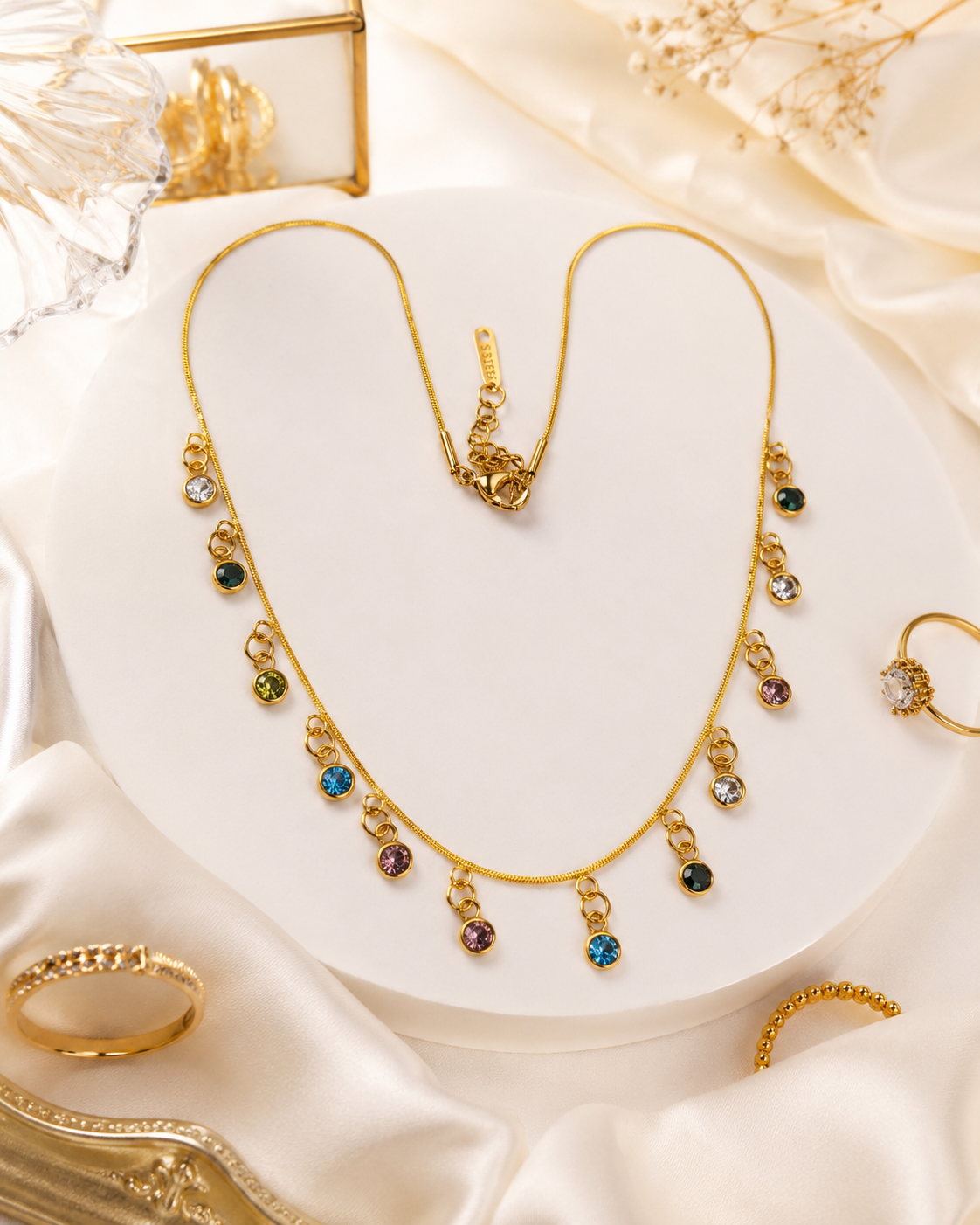 Gem-Stone Necklace Anti Tarnish (18k GP)